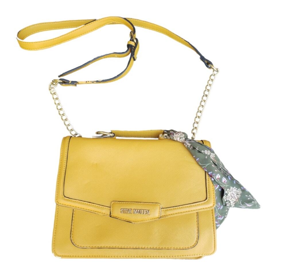 Steve Madden Yellow Mustard Crossbody Purse w. Floral Handkerchief Tied Shoulder